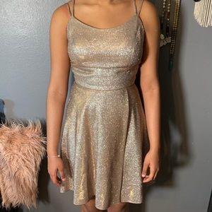 NWT MORGAN & CO  metallic nude mini dress
